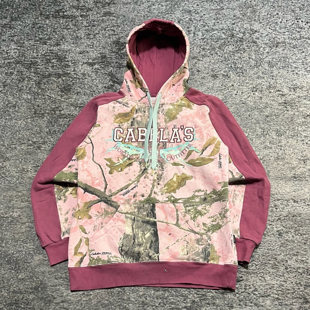 Cabela's Camo Hoodie Sweatshirt Womens Small Pink‎ Camouflage Outdoor Pullover